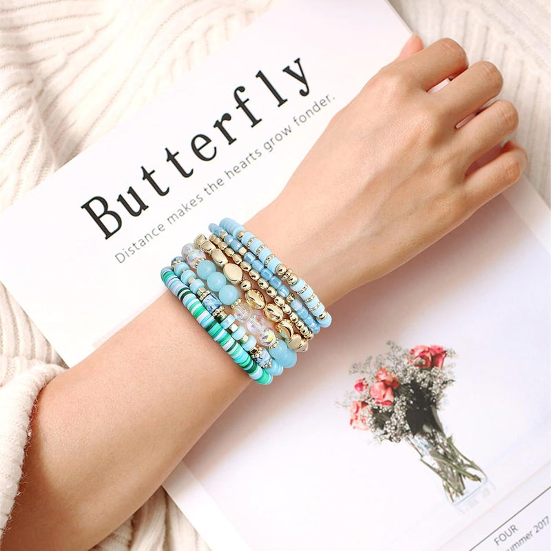 GOOJIDS Surfer Heishi Clay Bead Bracelets for Women Bohemian Stackable Gold Plated Beaded Stretch Bracelets Elastic Layering Friendship Bracelets Set Boho Jewelry - Image 4